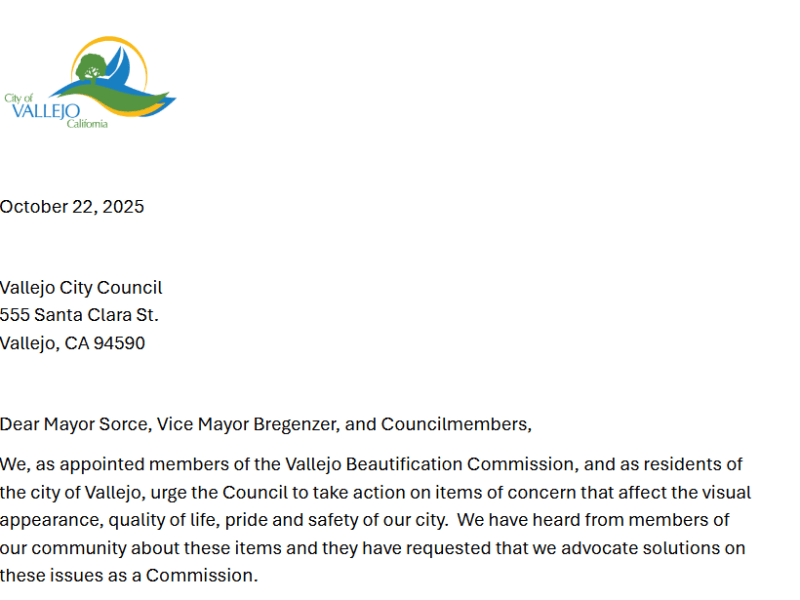 Beautification Commission to debate on sending letter to Vallejo City&nbsp;Council